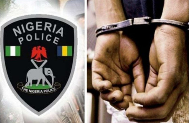 Photo of Nigeria Police Logo and an handcuff suspect